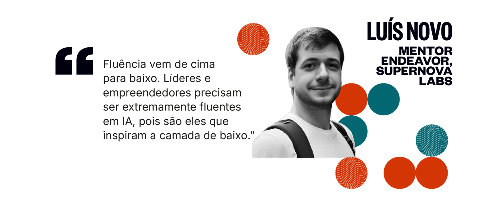 Citação de Luís Novo: Fluência vem de cima para baixo. Líderes e empreendedores precisam ser extremamente fluentes em IA, pois são eles que inspiram a camada de baixo.